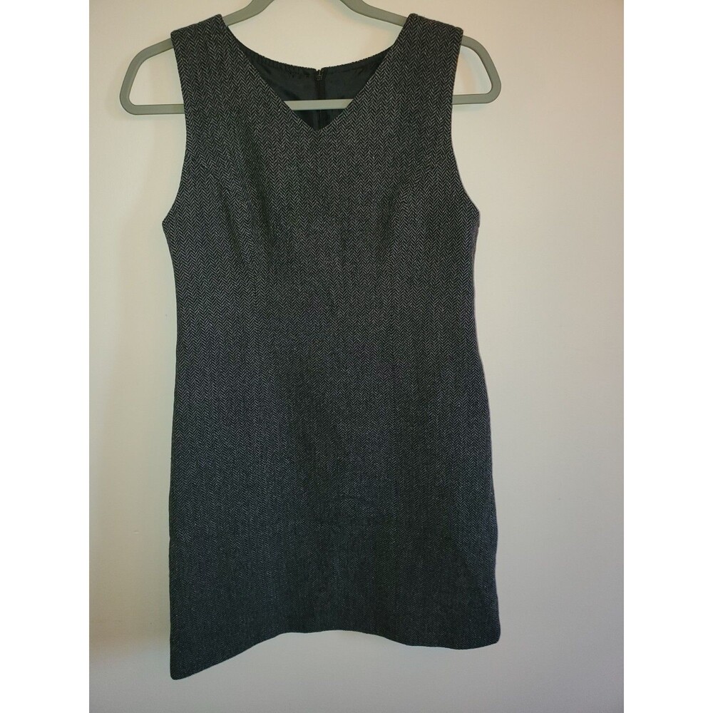 Vintage L.L. Bean 100% Wool Herringbone Sheath Dress Grey Black 4P Made in USA